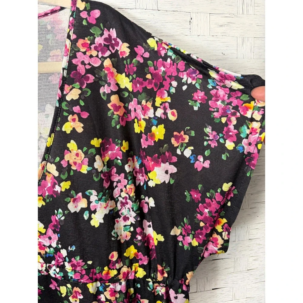 Lands End Womens Dress swim Cover-up Floral V-Neck Drawstring Waist Pockets